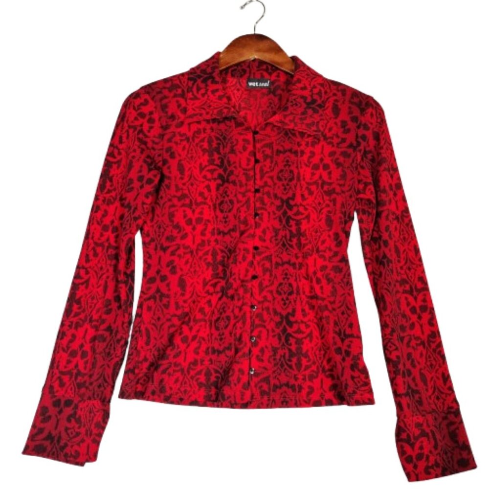 Wet Seal Top Womens Medium Red Long Sleeve Blouse Y2K Vintage Fairy Indie Grunge